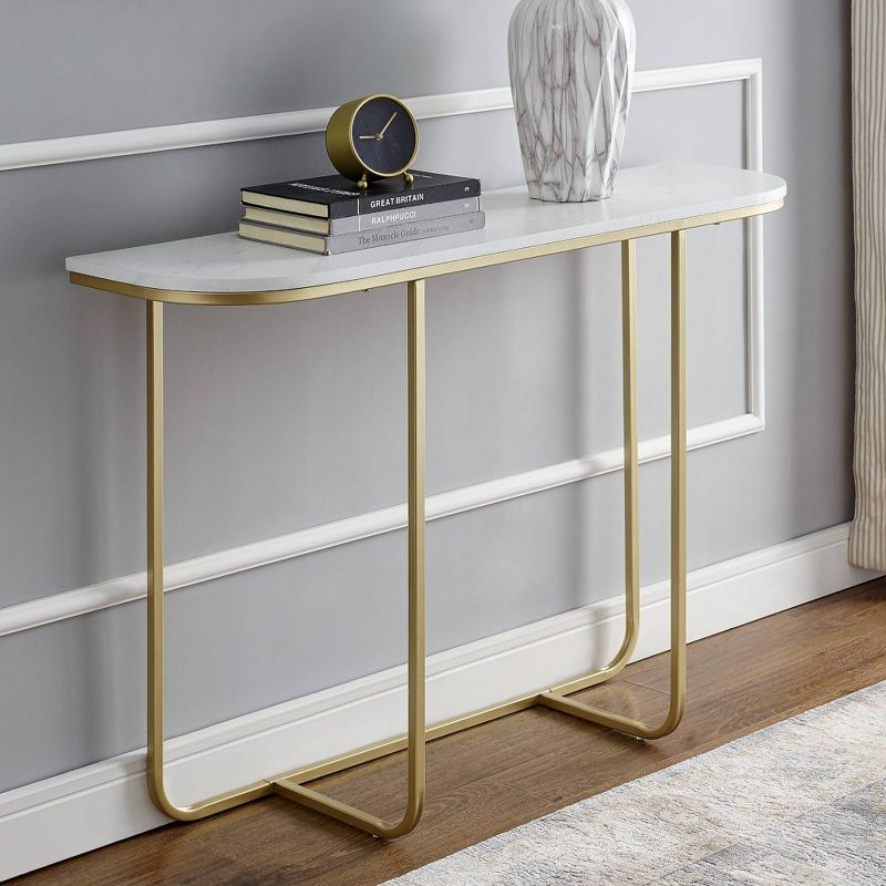 Megan Modern Glam Curved Console Table Faux White Marble/Gold - Saracina Home, 3 of 15