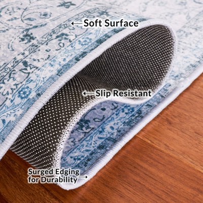 Green and Grey Rectangular Machine Washable Area Rug