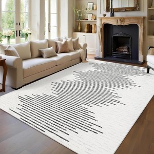 2'x6' Washable Area Rug, Modern Stripe, Low Pile Non-Slip Indoor, Minimalist Farmhouse Style, Non-Shedding Foldable Bedroom Mat, Black - 1 of 4