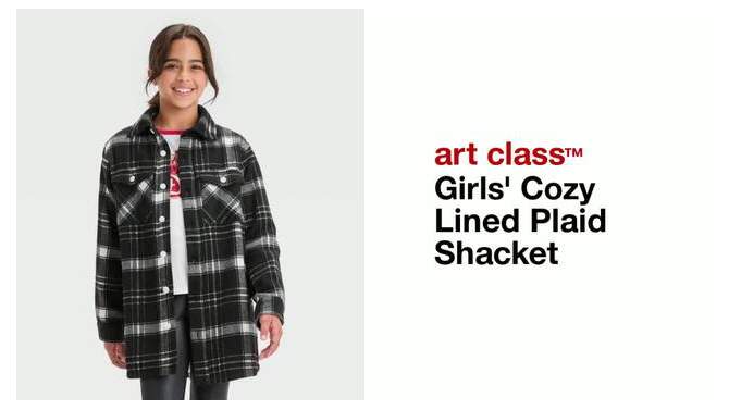  Girls' Cozy Lined Plaid Shacket- art class™, 2 of 7, play video