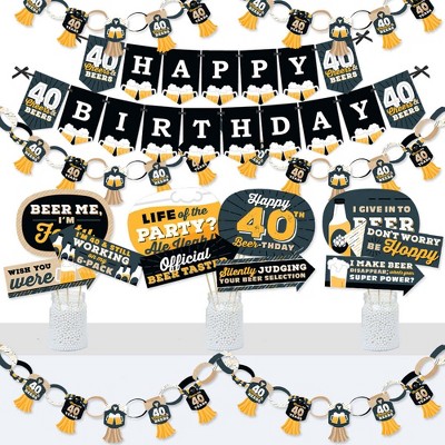 Big Dot of Happiness Cheers and Beers to 40 Years - Banner and Photo Booth Decorations - 40th Birthday Party Supplies Kit - Doterrific Bundle