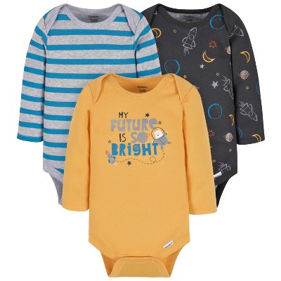 Image of Gerber Baby Boys' Long Sleeve Onesies Bodysuits - Big Journeys Ahead - Newborn - 3-Pack