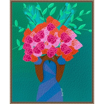 23"x28" Blooming Bouquet and Woman by Lorintheory Framed Canvas Wall Art Print Bronze - Amanti Art: Modern Style, Polystyrene Frame