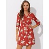 Allegra K Women's Button Front Floral Print Split Neck 3/4 Sleeves Mini Dresses - 2 of 4
