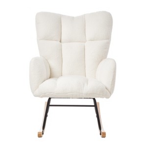 Gulches Ivory Teddy Tufted High Back Metal Frame Glider Chair Set of 1 Wide Seat Rubber Wood Base 300 lb Living Room Bedroom Accent Chair - 1 of 4