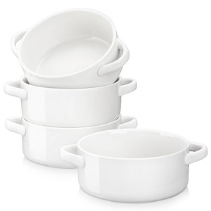 vancasso 4 Pieces Of Bowl, Porcelain Bowl, White Set, Round Bowl With Handles, 800ml, Also Can Be Used As Soup Plate - 1 of 4