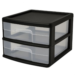 Homz 2 Pack Storage Cart, Medium 2 Drawer Plastic Rolling Container for Home and Office Organization, Black Frame with Clear Drawers - 1 of 4