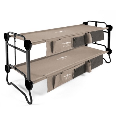 Disc-O-Bed Large Cam-O-Bunk 2 Person Bench Bunked Double Camping Bunk Bed Cot with 2 Side Organizers, Tan