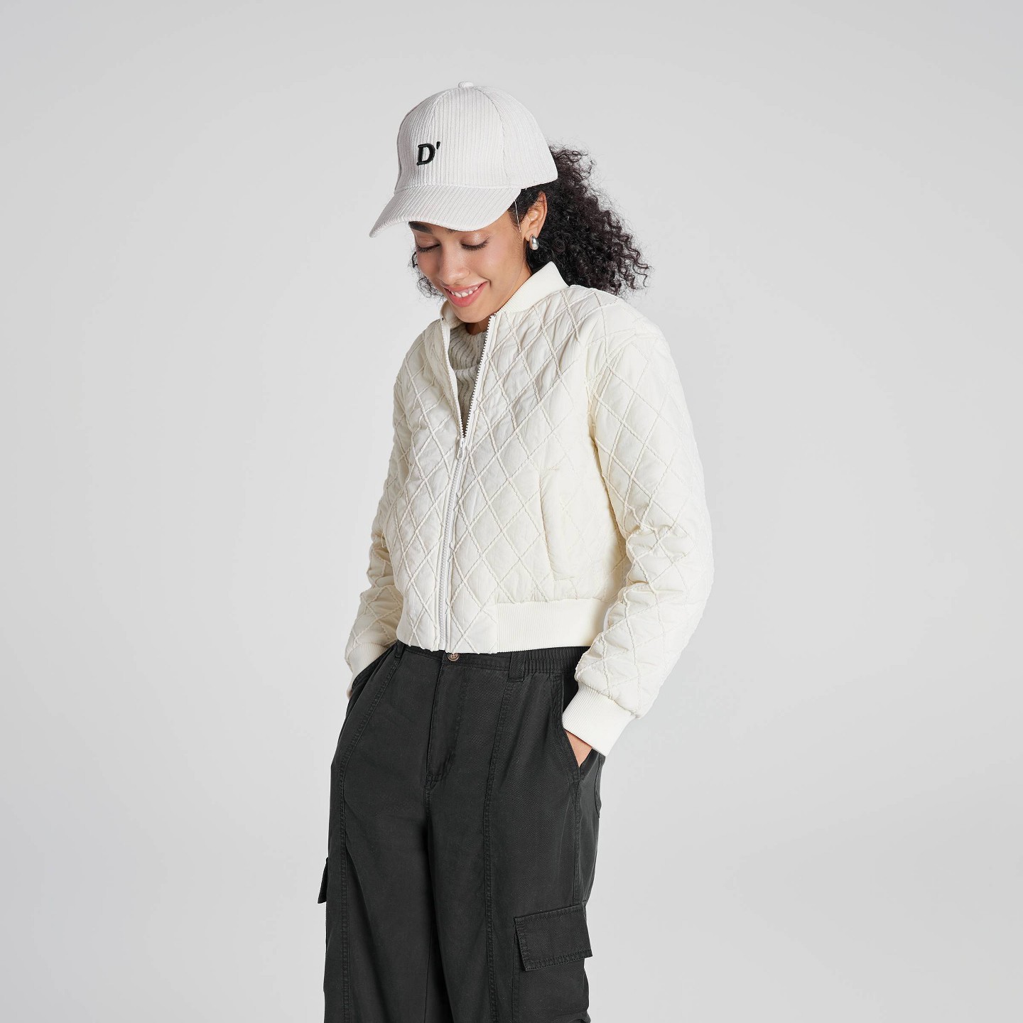Женская куртка Wild Fable Quilted Bomber, цвет: Кремовый — фото 4