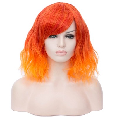 Unique Bargains Women's Curly Wigs 16" Gradient Orange with Wig Cap