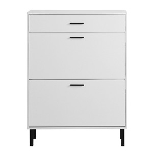 Gulches 31.5'' White Freestanding Shoe Cabinet - Modern Shoe Rack with 2 Flip Drawers, Top Drawer & Metal Legs, Adjustable Shelves for Entryway - 1 of 4