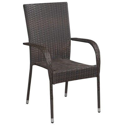 vidaXL Dining Chair Set of 6 Brown PE Rattan, Powder-Coated Steel