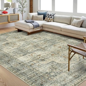 Washable Vintage Medallion Area Rug Non Slip Backing Stain Resistant & Low Pile Carpet for Bedroom Living Room Dining Room Bedroom - 1 of 4