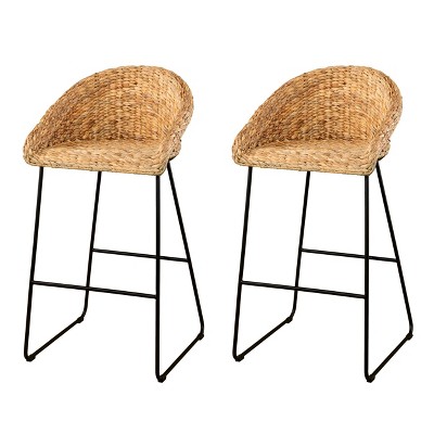 Set of 2 Werte Water Hyacinth Barstools Natural/Black - Aiden Lane