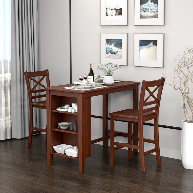 Costway 3PCS Counter Height Pub Dining Table Set w/ Storage Shelves&2 Bar Chairs, 3 of 10