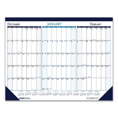 Three Month Desk Pad, 22 x 17, White/Blue/Teal Sheets, Blue Binding, Blue Corners, 14-Month: Dec 2025 to Jan 2027