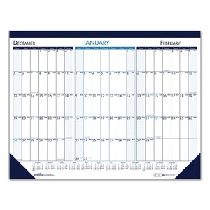 Three Month Desk Pad, 22 x 17, White/Blue/Teal Sheets, Blue Binding, Blue Corners, 14-Month: Dec 2025 to Jan 2027 - 1 of 4