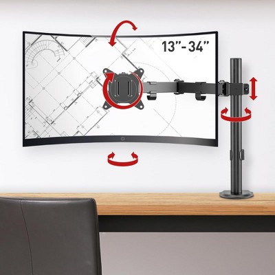 Barkan 13" - 34" Flat / Curved Monitor Desk Mount, Full Motion  - Height Adjustment, Rotate, Fold, Swivel & Tilt