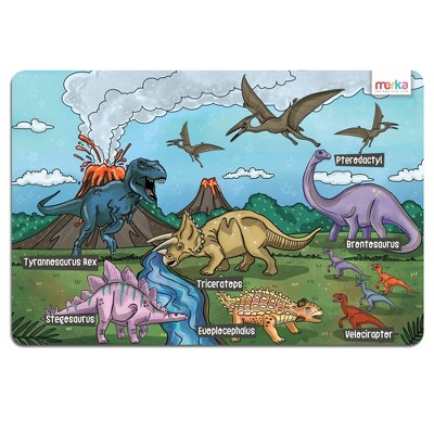 merka Fun and Educational Table Mat, Reusable Silicone Mat for Kids, Explore the World of Dinosaurs with T-Rex & Triceratops