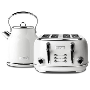 Haden Heritage 75012 1.7 Liter Stainless Steel Body Retro Electric Tea Kettle & Haden Heritage 75013 4 Slice Wide Slot Retro Toaster, Ivory White - 1 of 4