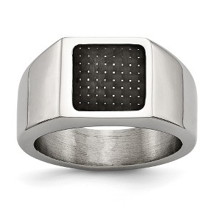 Black Bow Jewelry Men's 11mm Stainless Steel & Black Carbon Fiber Signet Tapered Ring - 1 of 4