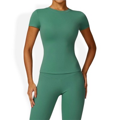 Anna-Kaci Active Women's Short Sleeve Crew Neck Top Shirts with Seamless Fit and Stretch Fabric