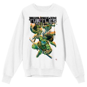 World Of TMNT Ninja Turtles With SwordsCrew Neck Long Sleeve White Adult Sweatshirt - 1 of 3