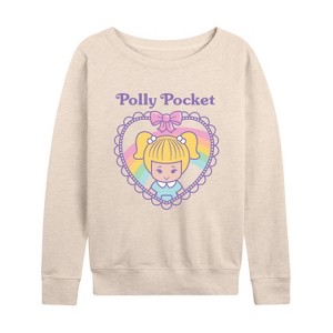 Women's - Polly Pocket - Polly Pocket Heart Lightweight French Terry Wide Neck Long Sleeve Shirt - 1 of 4