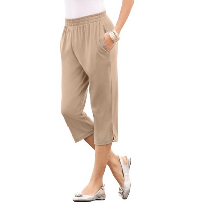 Roaman's Women's Plus Size Petite Soft Knit Capri Pant - 3x, Beige