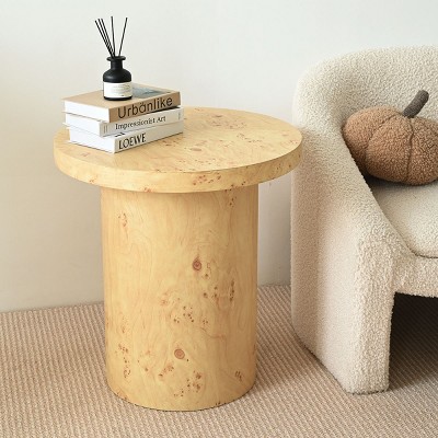 Burl Wood End Tables For Living Room,Round Pedestal Accent Side Table-Tanpinhause