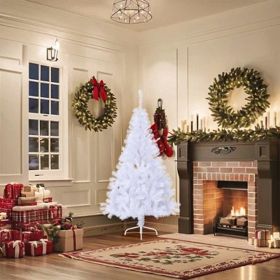 vidaXL Artificial Half Christmas Tree White PVC, Steel 59.1 in high - White 5 x 3 ft