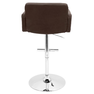 Adjustable Swivel Stout Barstool in Brown Leather and Metal