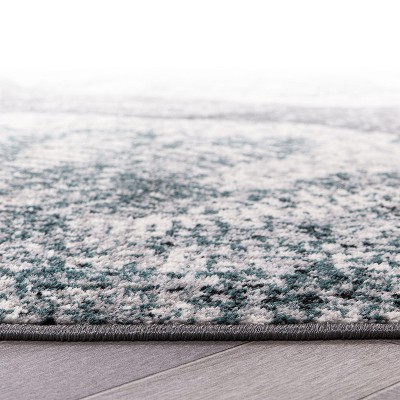 Blue Floral Synthetic Stain-Resistant Runner Rug 2' x 7'