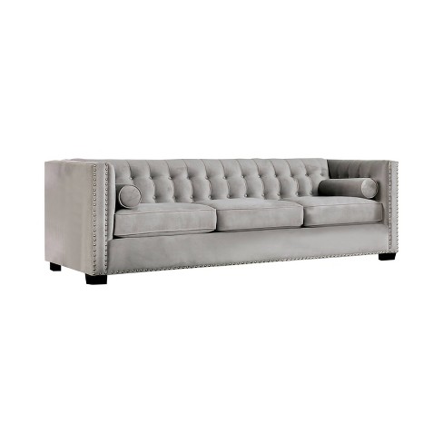 Reposa On Tufted Sofa Light Gray, Light Grey Tufted Couch