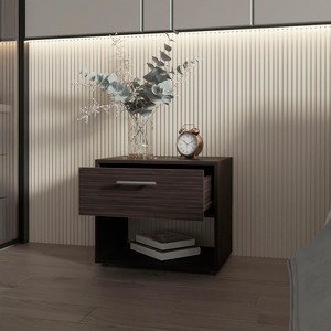 Vynxaria Modern Elegant Nightstand with Open Storage Shelf and Spacious Drawer 18.1"H x 20.9"W x 14.7"D, Scratch Resistant - 1 of 4