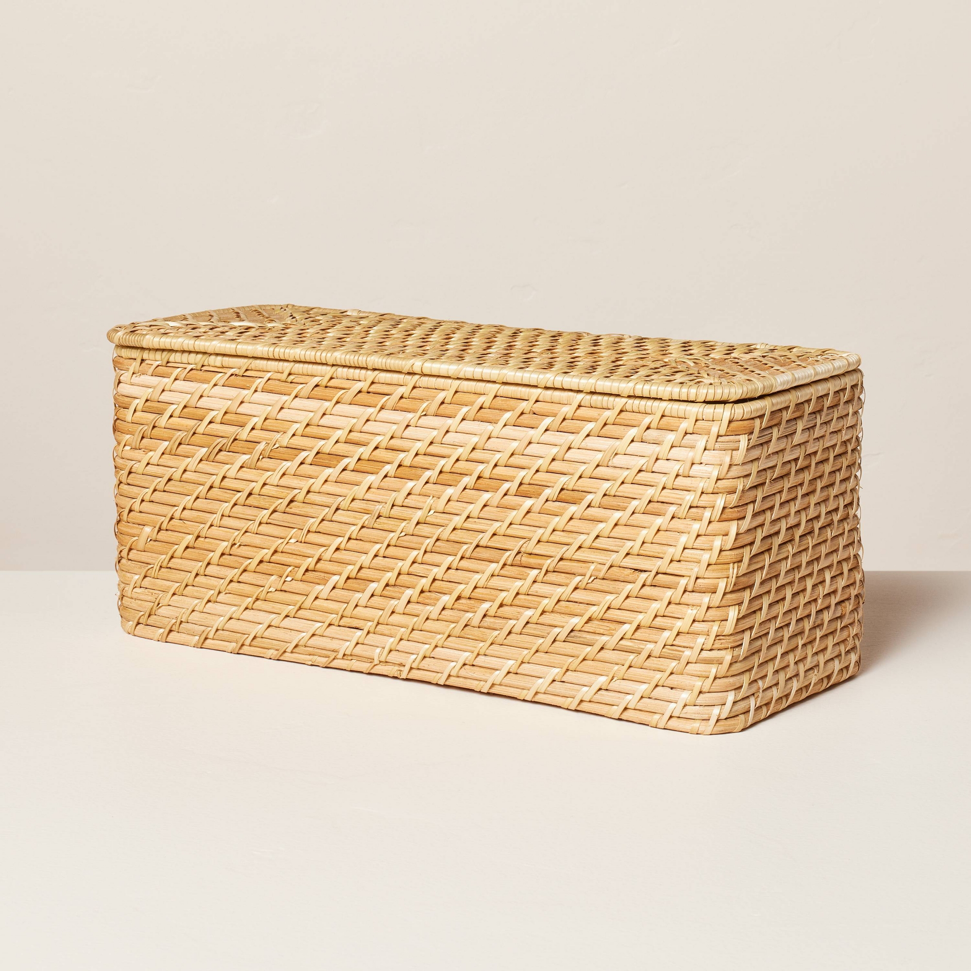 Natural Woven Bathroom Storage - Hearth & Hand™ with Magnolia: Rattan Rectangular Canister with Lid