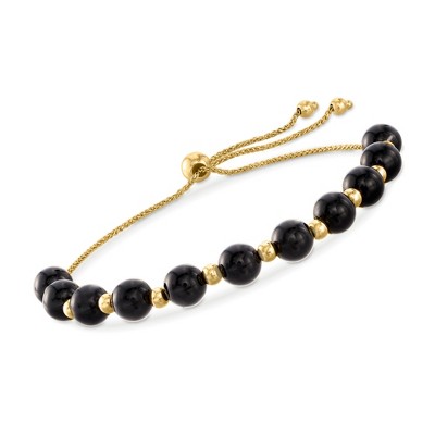 Ross-Simons Black Onyx and 14kt Yellow Gold Bead Bolo Bracelet Size