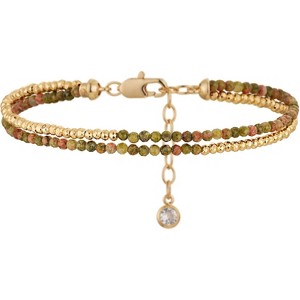 Women Beaded Bracelet Gold Double Layer Gemstone 14K Simple Dainty Handmade Chain Everyday Boho Beach Jewelry - 1 of 4