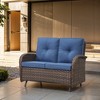 POCASSY 49.5" Wide Outdoor Glider Loveseat, All Weather Brown Wicker Rattan Patio Loveseat Glider for Porch Deck Garden - 2 of 4