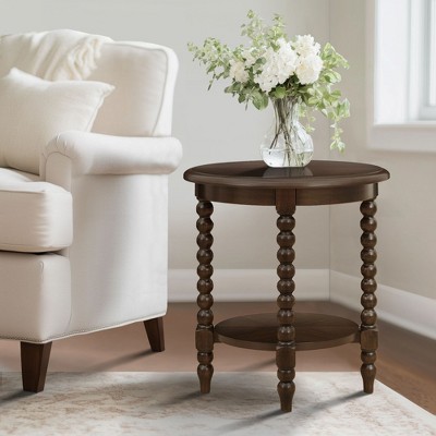 Vynxaria Traditional Round End Table with Shelf, Dark Morocco Brown Finish