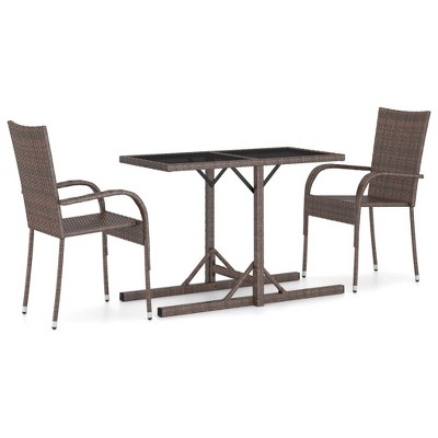 vidaXL Patio Dining Set 3 Piece Dining Table and Chairs Patio Conversation Set - Brown