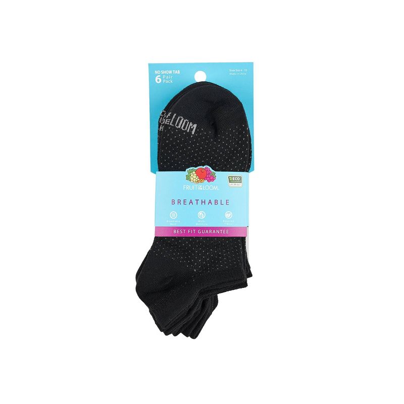 Fruit of the Loom Women's Breathable  Lightweight 6pk No Show Tab Athletic Socks 4-10, 6 of 9
