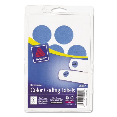 Avery Printable Removable Color-Coding Labels 1 1/4" dia Light Blue 400/Pack 05496