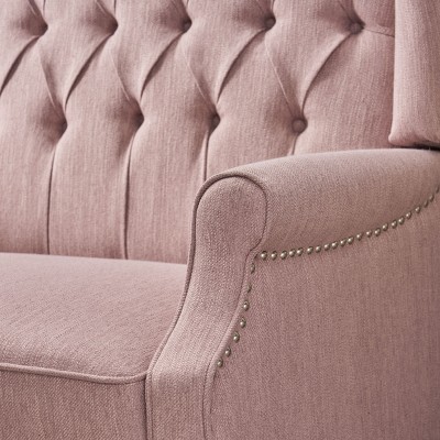 Blush Harmony Oversized Tufted Wingback Recliner in Dark Brown Wood