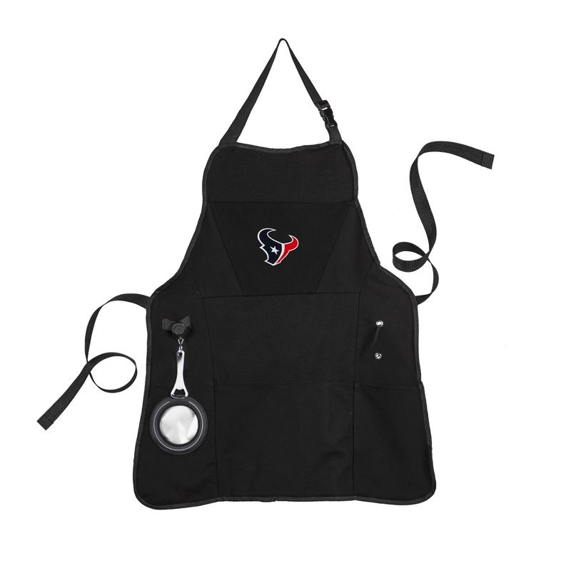 Evergreen Houston Texans Black Grill Apron- 26 x 30 Inches Durable Cotton with Tool Pockets and Beverage Holder, 1 of 2