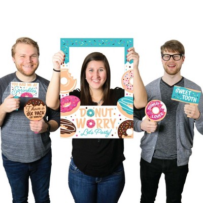 Big Dot of Happiness Donut Worry, Let's Party - Doughnut Party Selfie Photo Booth Picture Frame and Props - Printed on Sturdy Material