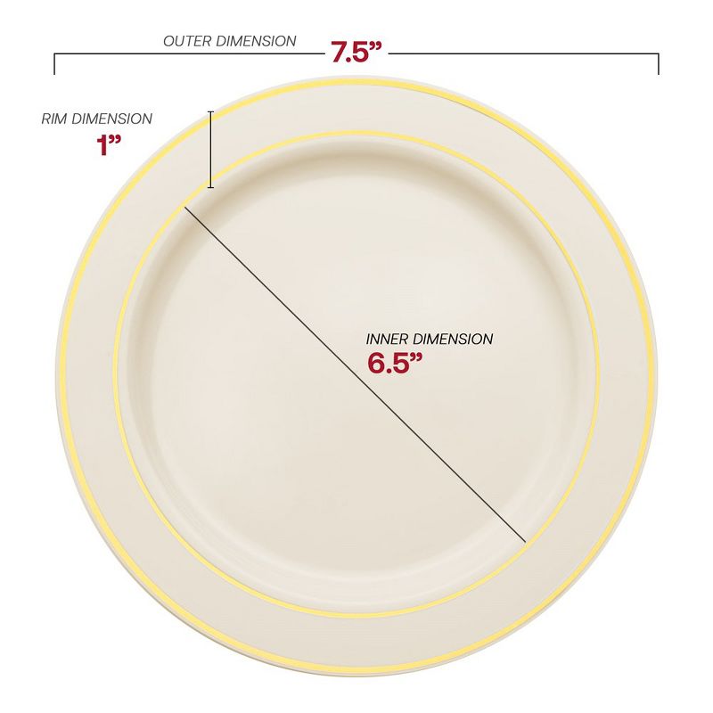 Smarty Had A Party 7.5" Ivory with Gold Edge Rim Plastic Appetizer/Salad Plates (120 Plates), 2 of 7
