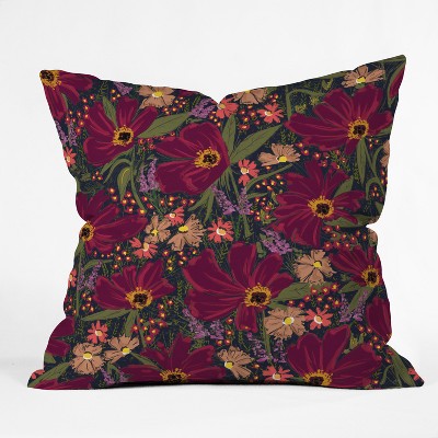 Maroon Floral Throw Pillow Deny Designs Indoor Square Cushion Machine Washable Zippered Cover Target