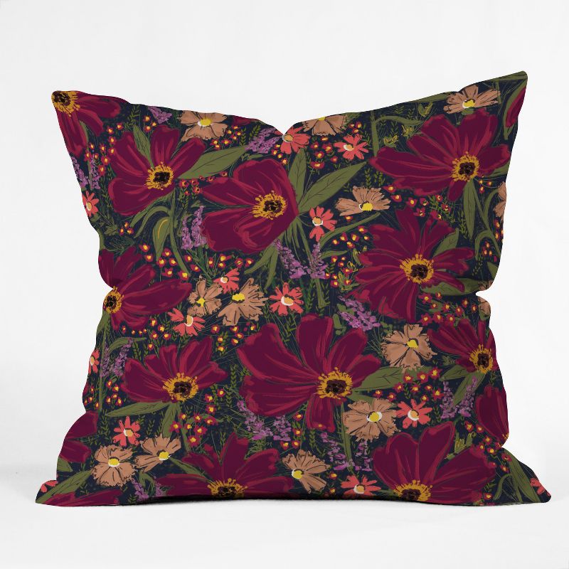 Maroon Floral Throw Pillow - Deny Designs, 1 of 7