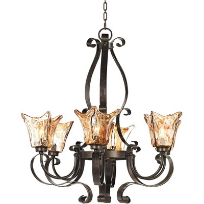 OIL RUBBED BRONZE AND TRUSCAN SCAVO GLASS 9 LIGHT CHANDELIER 28" 